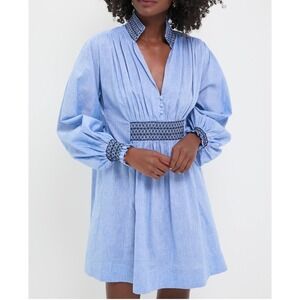 TUCKERNUCK Chambray Embroidered Aubury Dress small mini blue boho cottage‎ core